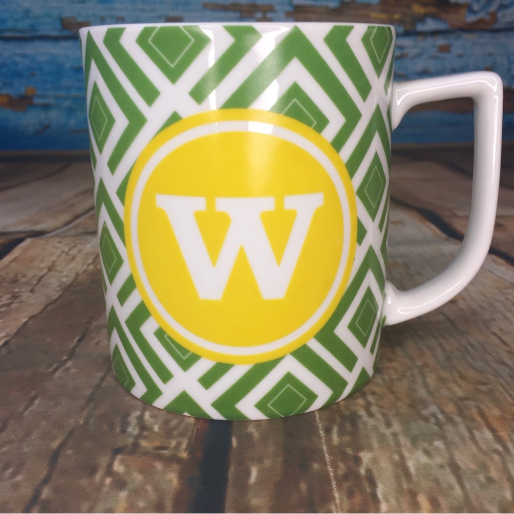 C Wonder W Monogram Porcelain Mug Kelly Green & Canary Sunshine Yellow